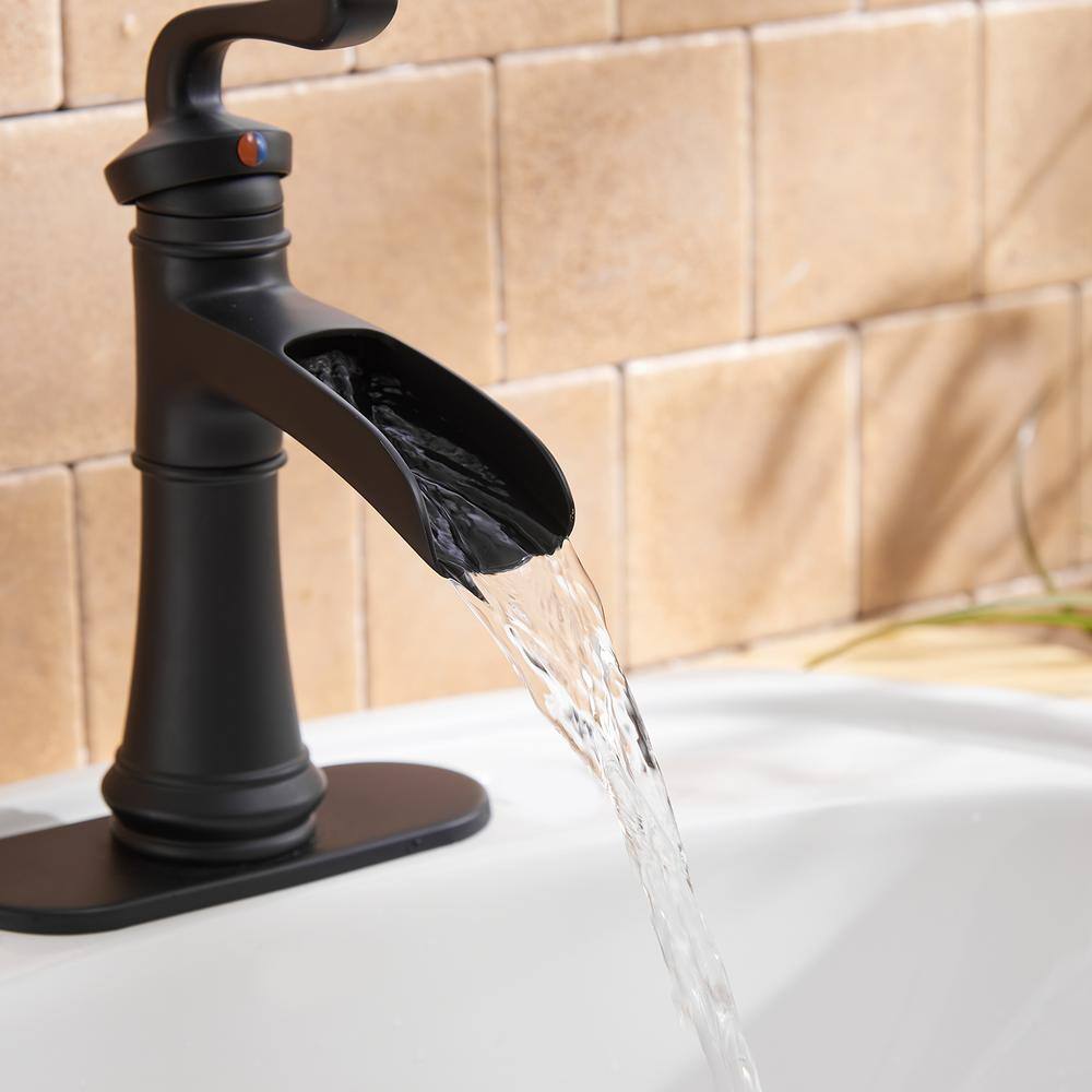 Matte Black Single Handle Brass Bathroom Faucet with Deck Plate