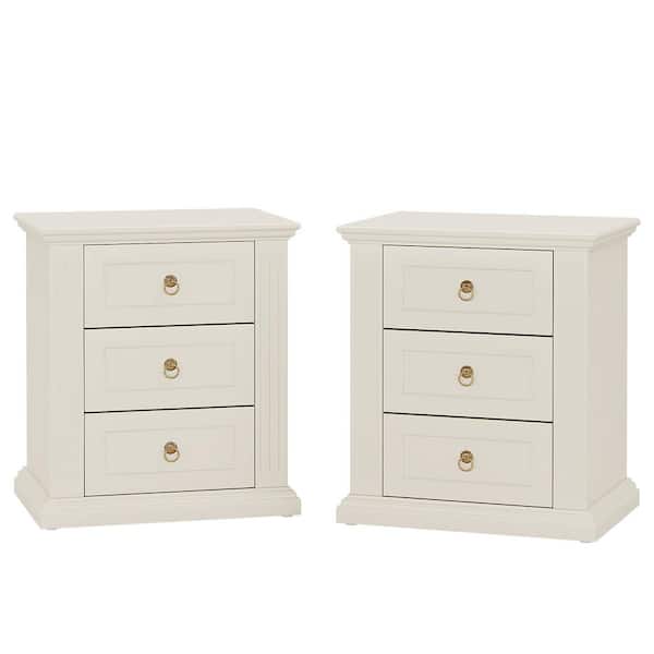 Mayville 2-Piece Beige Wood 3-Drawer Nightstand Storage Drawers Modern Bedside Table Side End Table Bedroom (Set of 2)