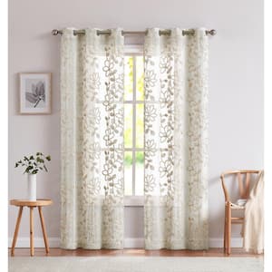 Linen Floral Grommet Room Darkening Curtain - 38 in. W x 84 in. L (Set of 2)
