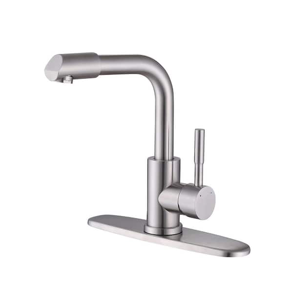 1-Handle 1-Hole Bathroom Sink Faucet Stainless Steel 360° Rotation Bathroom Faucet with Detachable Aerator in Silver