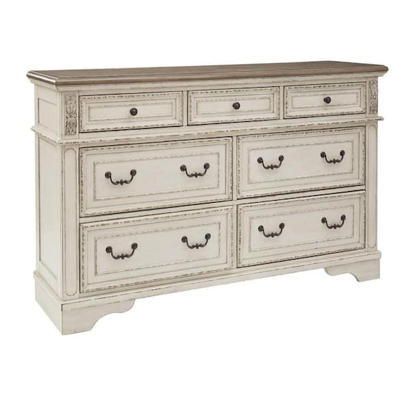Benjara 63.88 in. White and Brown 6-Drawer Wooden Double Dresser Without Mirror