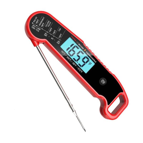Red Professional Food and Meat Thermometer with 1 Sec Instant Read, ±0.5℉ Accuracy, Auto-Rotating Backlit Display