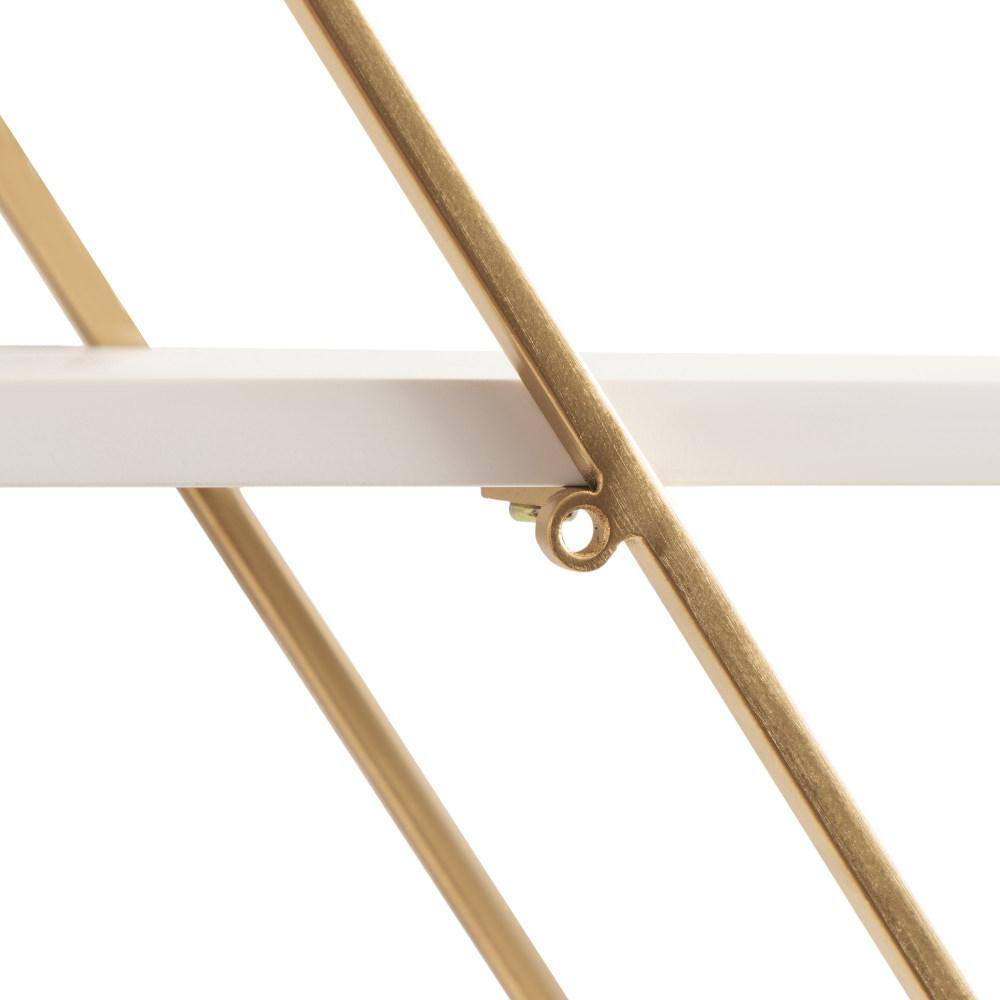 White and Gold Diamond Floating Wall Shelf with Wooden Accents