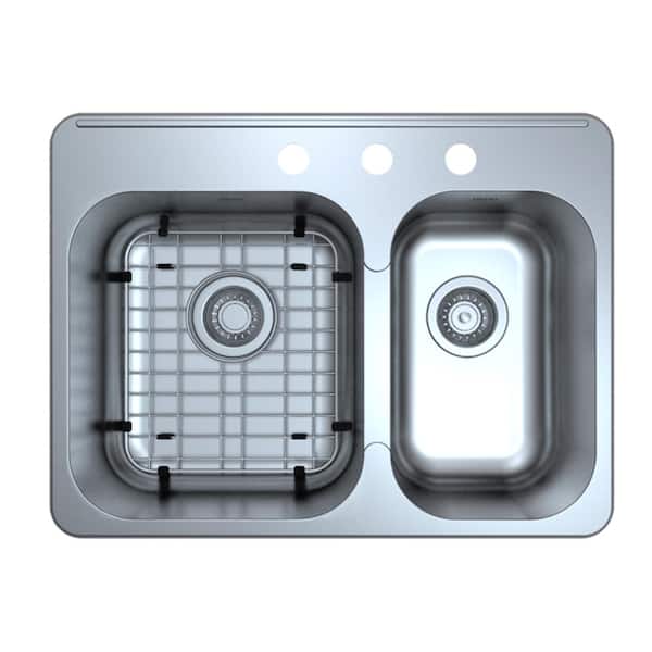 Ancona Capri Series Drop-In Stainless Steel 27 in. 3-Hole Double Bowl Kitchen Sink with Grid and Strainers