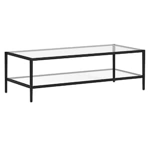 Hera 54 in. Blackened Bronze Rectangle Glass Top Coffee Table with Shelf