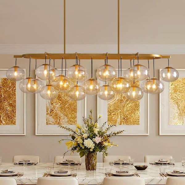 24-Light Modern Gold Bubble Chandelier with Glass Shades for Living Room, Kitchen Island, Bedroom (Bulbs not included)