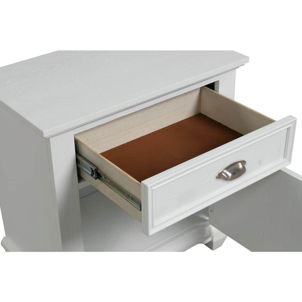 Jamestown White Brushed Acacia Wood Traditional Nightstand