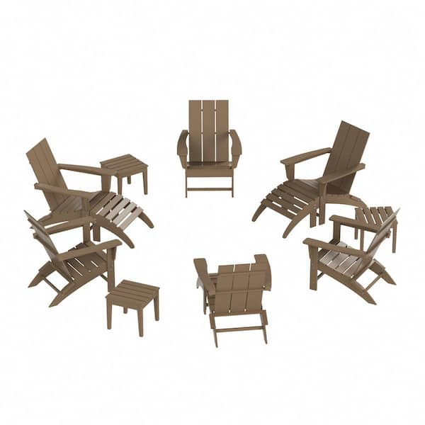 WESTIN OUTDOOR Shoreside Weatherwood 12-Piece HDPE Plastic Patio Conversation Set with Ottoman And Side Table