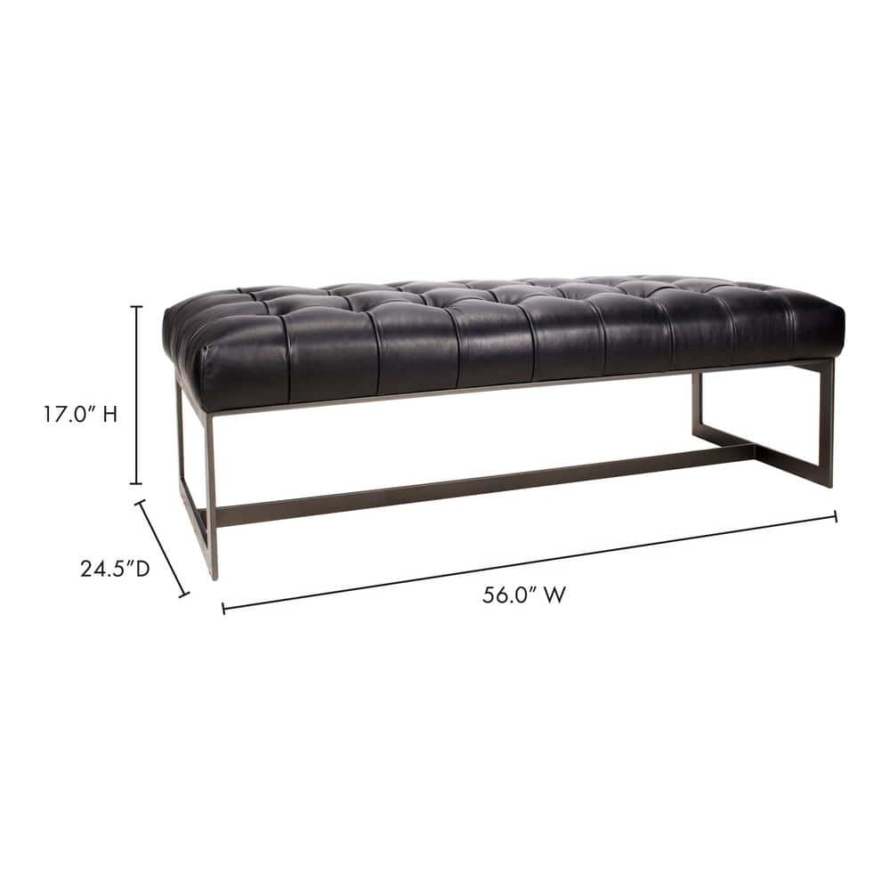 Wyatt 54'' Black Top-Grain Leather and Iron Bench