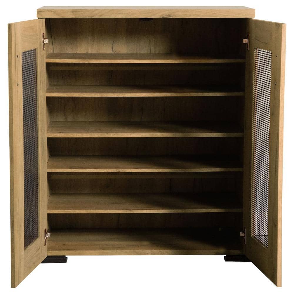 Golden Oak Brown Freestanding Accent Cabinet with Adjustable Shelving