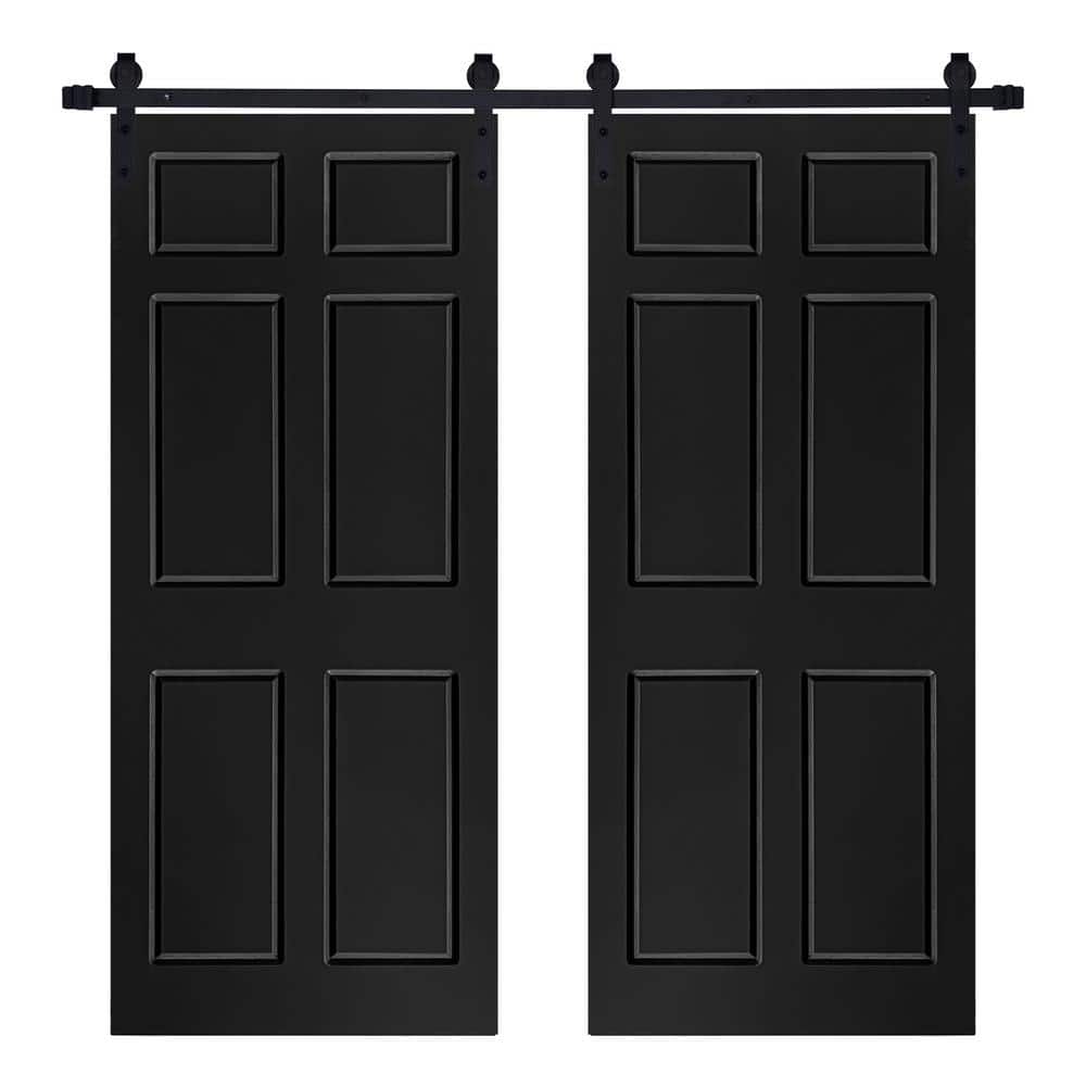 72 in. x 84 in. Modern 6-Panel Designed MDF Panel Black Painted Double Sliding Barn Door with Hardware Kit price history on PriceWatchPro