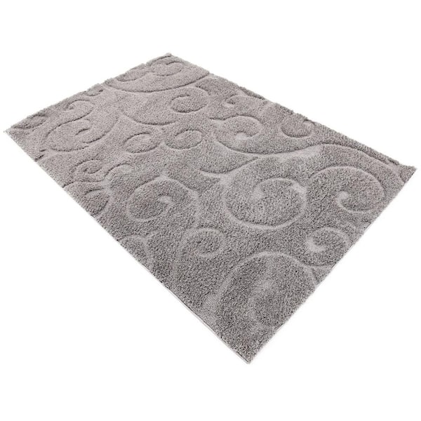 Floral Shag Carved Dark Gray 4' 0 x 6' 0 Area Rug