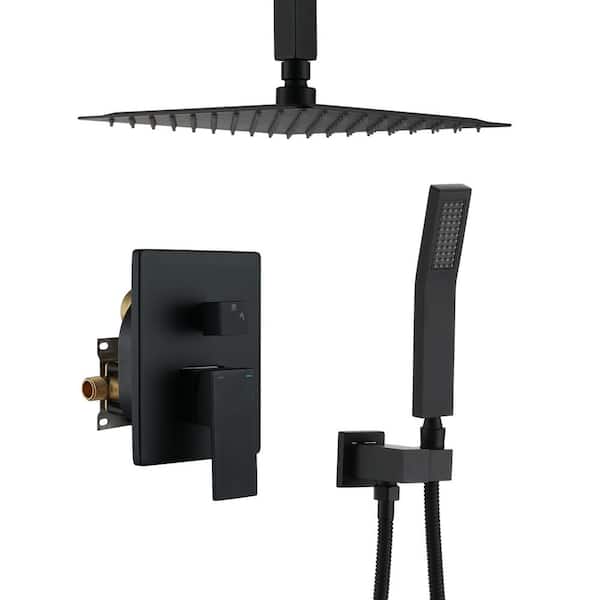 Dimakai 1 Spray 10 in. Daul Ceiling Mount Fixed and Handheld Shower Head in Matte Black