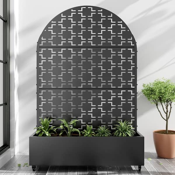 Dovelina Large 47 in. x 72 in. Arched Black Metal Raised Garden Bed Planter Box with Trellis and Caster