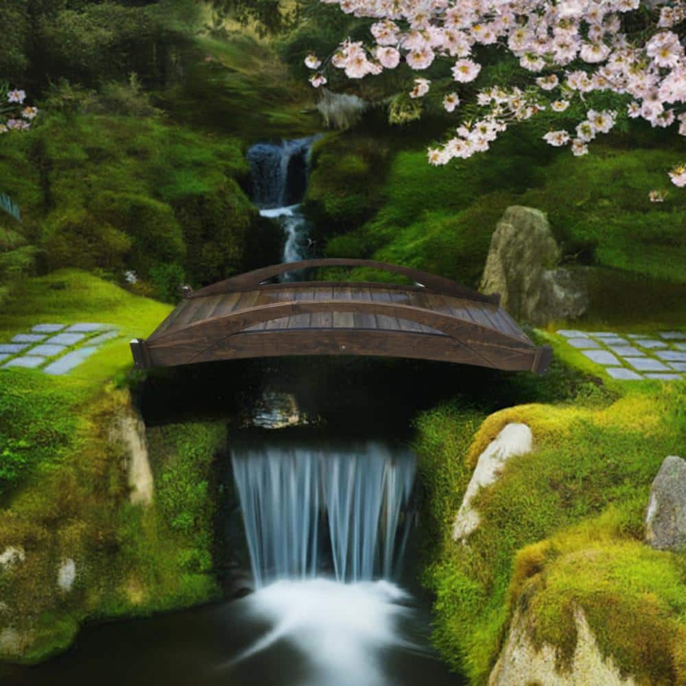 8 ft. Natural Wood Garden Bridge with Arched Design