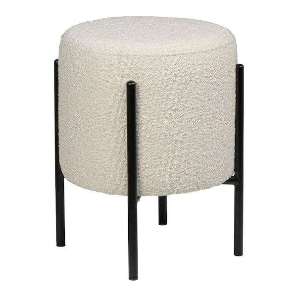 JONATHAN Y Silvia 18.5 in. Modern Minimalist Round Backless Metal/Boucle Cushioned Vanity Stool, White/Black