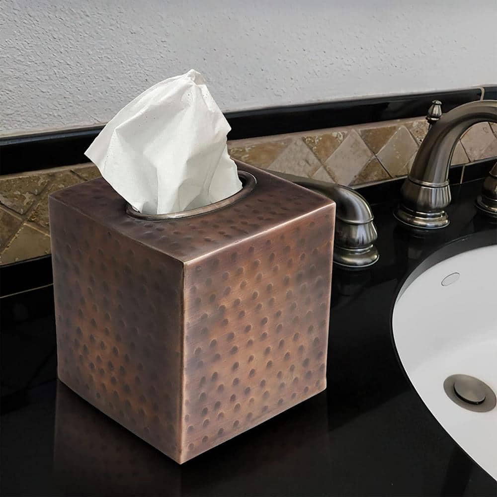 Antique Copper Hand Hammered Metal Tissue Box Cover