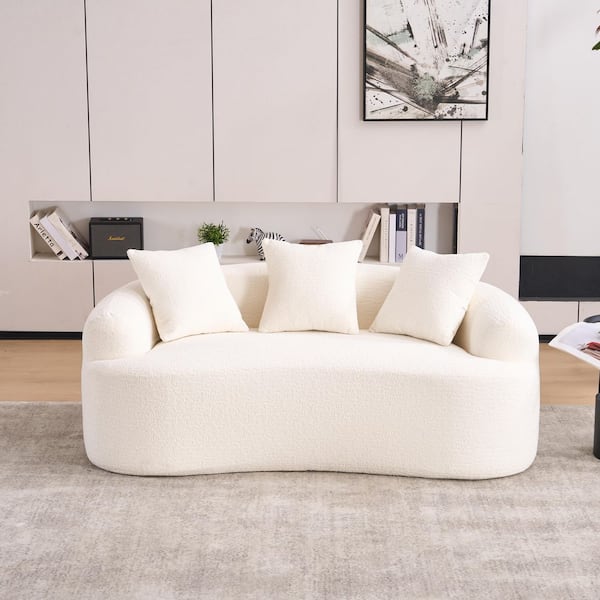 65 in. W Chenille 2-Seater Curved Loveseat in White, Best for Apartments and Compressed No Assembly