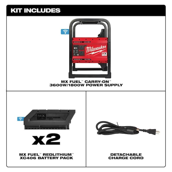 MX FUEL 3600-Watt/1800-Watt Push Start Battery Powered Generator & Rocket Stand Light with 4 XC Batteries and Charger