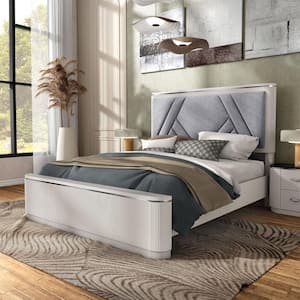 Addy Gray Wood Frame Queen Panel Bed with Padded Headboard