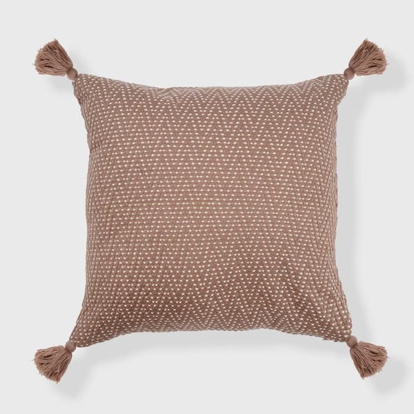 FRESHMINT Herringbone Euro Tassel Acrylic Dusty Pink 24 in. x 24 in. Throw Pillow