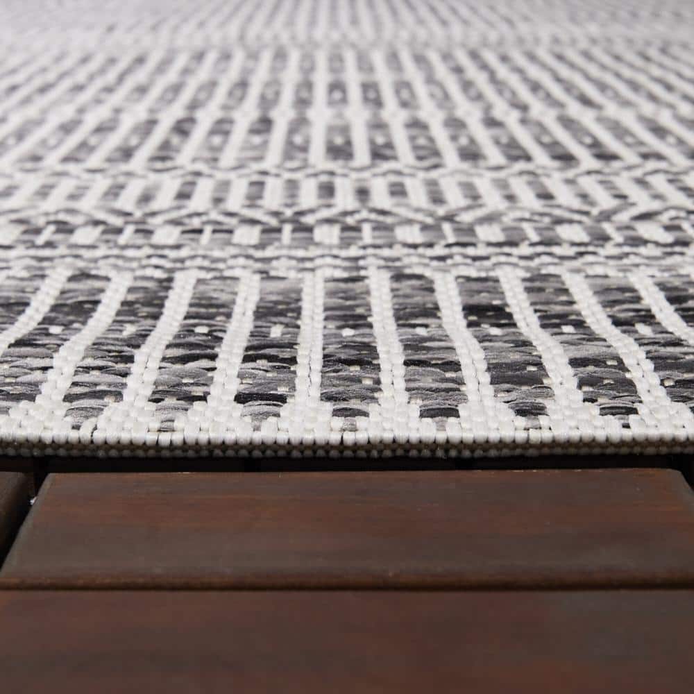 Braided Charcoal and White Synthetic 8' x 10' Stripe Rug