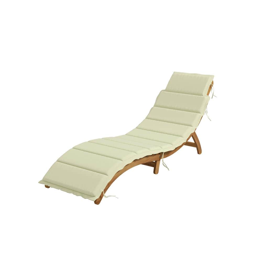3-Piece 71.6 in. Long Outdoor Acacia Wood Chaise Lounge Set with Beige Cush