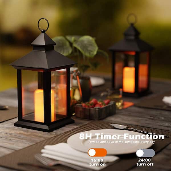 Afoxsos 13 in. x 5.8 in. Black ABS Lantern with LED Candle & Timer