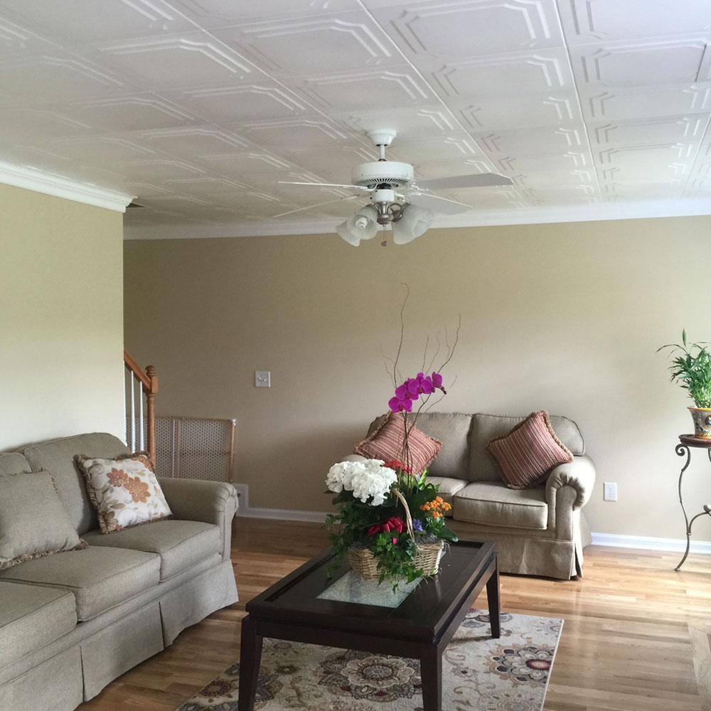 Black Silver Faux Tin Polystyrene Glue-Up Ceiling Tile