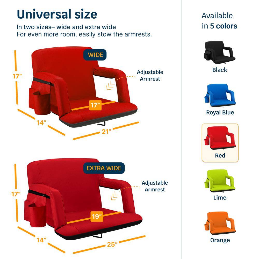 Alpcour Extra-Wide Red Polyester Reclining Stadium Seat with Armrests