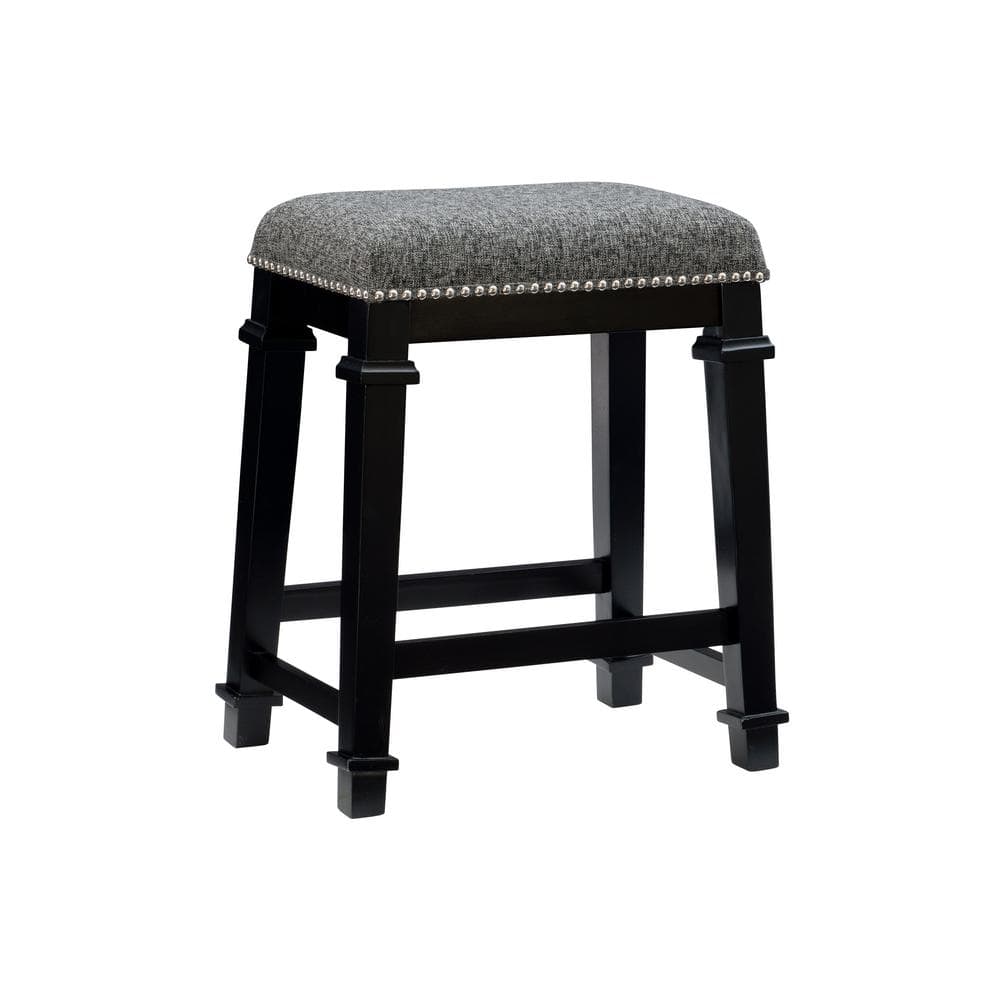 Nelson 25 in. Black Backless Wood Counter Stool with Tweed Fabric Seat