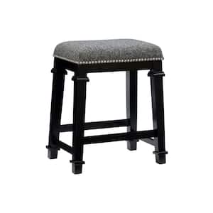 Nelson 25 in. Black Backless Wood Counter Stool with Tweed Fabric Seat