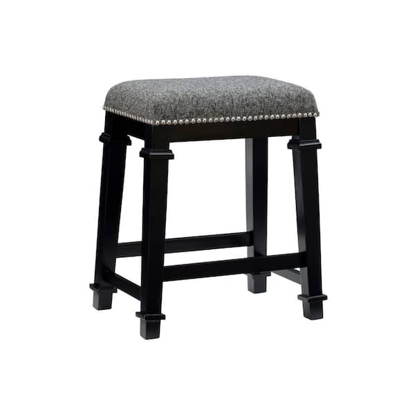 Linon Home Decor Nelson Black Wood Counter Stool with Black and White Tweed Fabric Seat