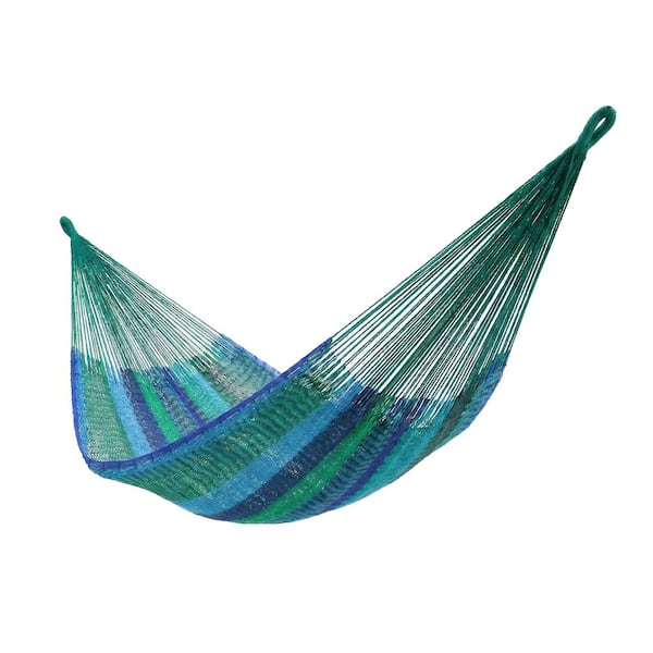 2-Person Cotton and Nylon Woven Mayan Hammock Bed-Tropical Lagoon