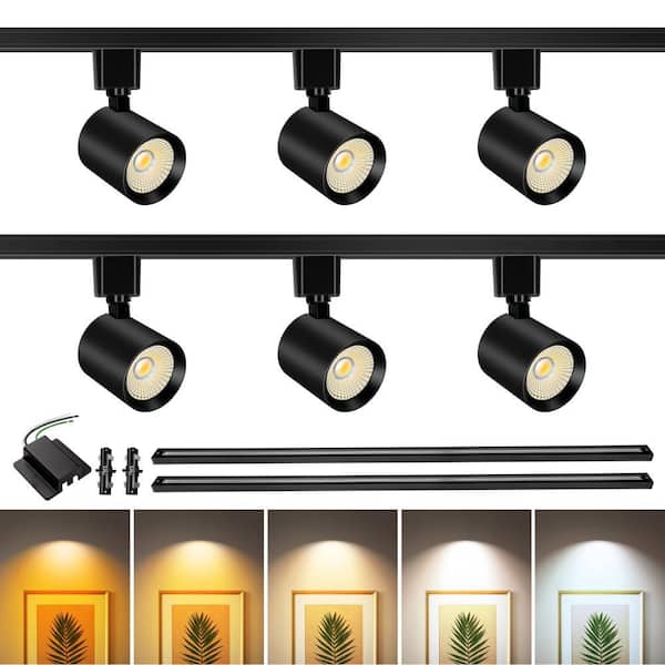 6.6 ft. 6-Light Black Integrated LED Ceiling Mounted Hardwired Track Lighting Kit with Cylinder Rotatable Heads