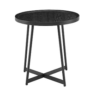 Amelia 22.05 in. Black Round Side Table in Black Ash Wood End Table