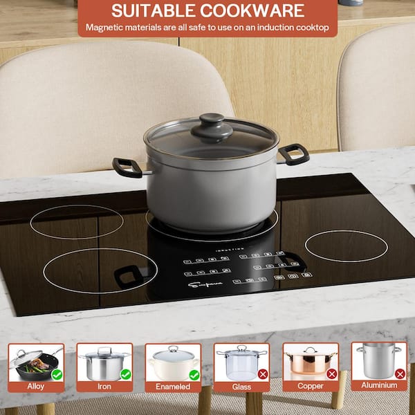 30 in. Electric Stove Induction Cooktop Smooth Surface in Black Vitro Ceramic Glass with 4 Elements Booster Burner