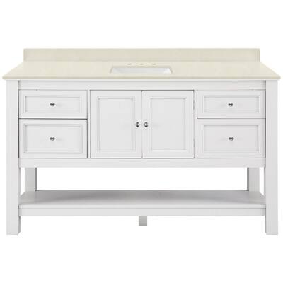 Home Decorators Collection Gazette 61 in. W x 22 in. D x 34.75 in. H Bath Vanity in White with Ice Storm Engineered Quartz...