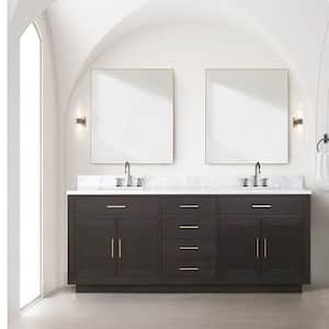 Condor 80 in W x 22 in D Brown Oak Double Bath Vanity, Carrara Marble Top, and 36 in Mirrors