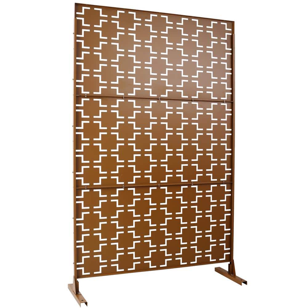 76 in. H x 48 in. W Brown Outdoor Steel Privacy Screen Freestanding Decorat