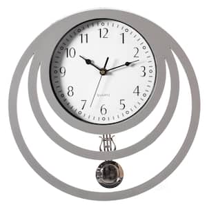 Silver Decorative Modern Unique Round Plastic Wall Clock with Circles, for Living Room, Kitchen or Dining Room