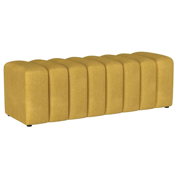 Summer Mustard Yellow 54.25 in. Bedroom Bench Backless with Tufted Design and Fabric Upholstery