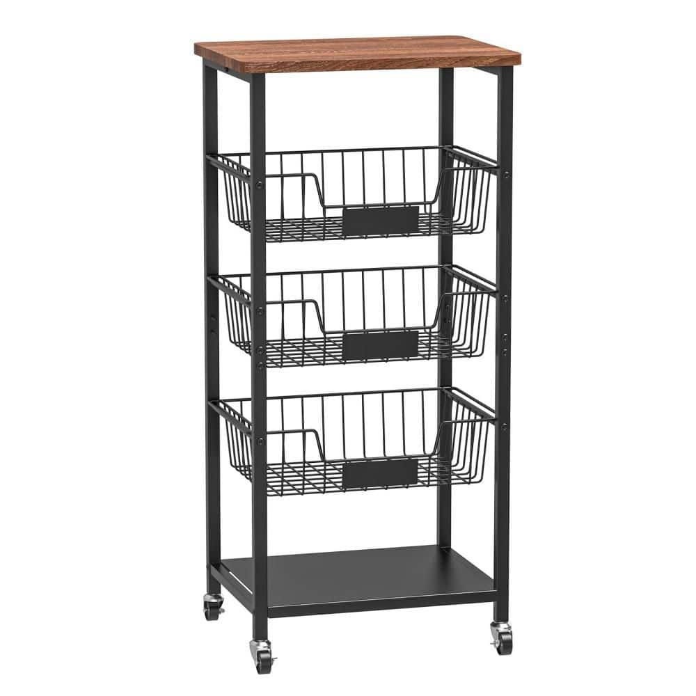 5-Tier Kitchen Storage Cart with Baskets and Wood Top, Metal Kitchen Rolling Snack Cart with Wheels, Black price history on PriceWatchPro