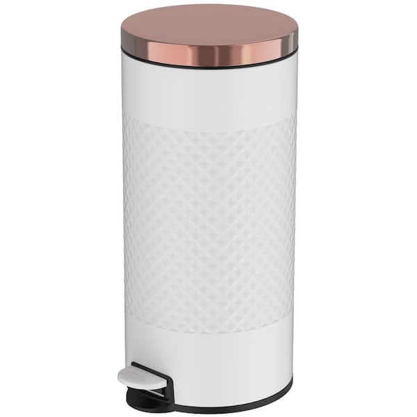 Innovaze 8 Gal. White Metal Round Shape Step-on Kitchen Trash Can with Diamond Body Design