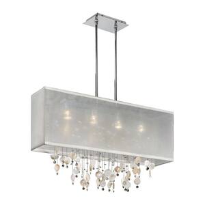 Finishing Touches 007 4-Light Cream Oyster Shell and Crystal Polished Chrome Chandelier W White Rectangular Shade
