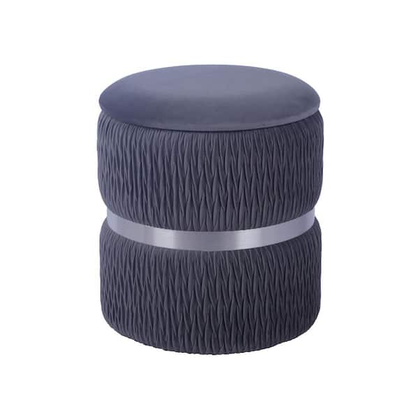 Modern Velvet Round Ottoman with Storage, Grey