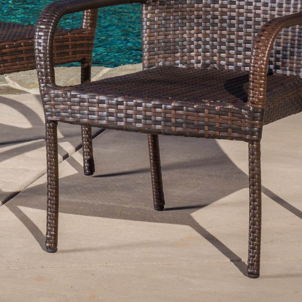 Gray Woven Rattan Stackable Outdoor Dining Chairs, Set of 2