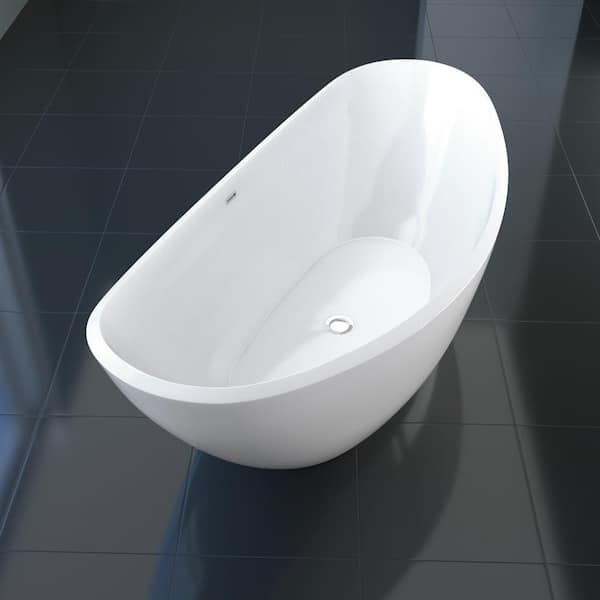 75 in. Acrylic Flatbottom Non-Whirlpool Bathtub in Glossy White with Polished Chrome Drain and Overflow Cover