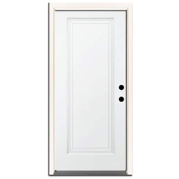 Steves & Sons 32 in. x 80 in. Element Series 1-Panel White Primed Steel Prehung Front Door with Left-Hand Inswing w/ 4-9/16 in. Frame