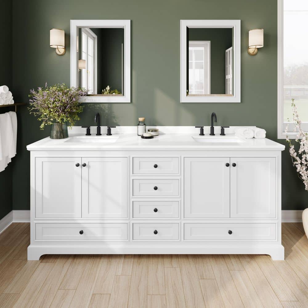 Deborah 80 in. W x 22 in. D x 35 in. H Double Bath Vanity in White with White Quartz Top and 70 in. Mirror price history on PriceWatchPro